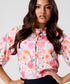 Split Collar Cuffed Sleeve Printed Shirt Top