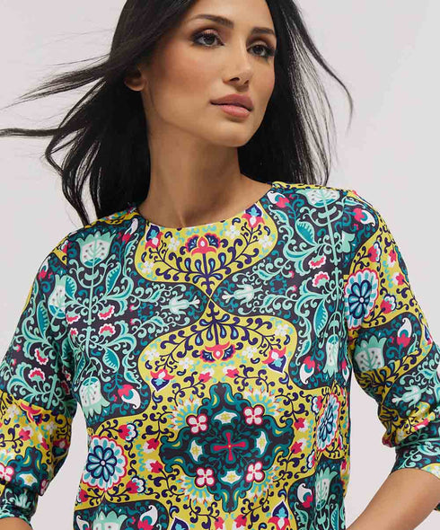 Half Sleeve Chiffon Top With A Cuffed Sleeve