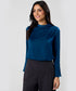 Side Pleated Long Sleeve Satin Top