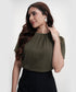 Button Attached Panel Seperated Half Sleeve Top
