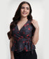 Vneck Half Sleeve Printed Black Peplum Top