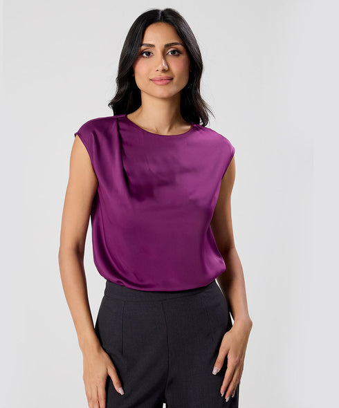 Side Detailed Satin Top-Purple