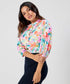 Split Collar Cuffed Sleeve Printed Top