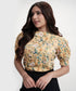Short Puffed Sleeve Printed Satin Top