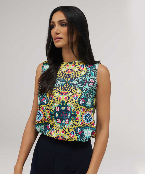 Sleeveless Printed Chiffon Top
