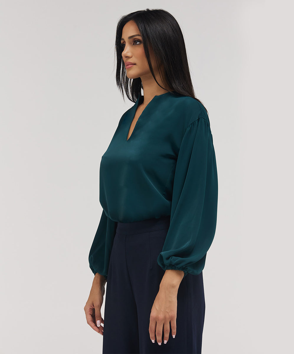 Front Neck Open Long Sleeve TopDark Green Zigzag — free download