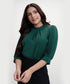 Neck Pleated Half Sleeve Chiffon Green Top