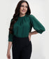 Neck Pleated Half Sleeve Chiffon Green Top