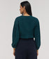 Front Neck Open Long Sleeve Top-Dark Green