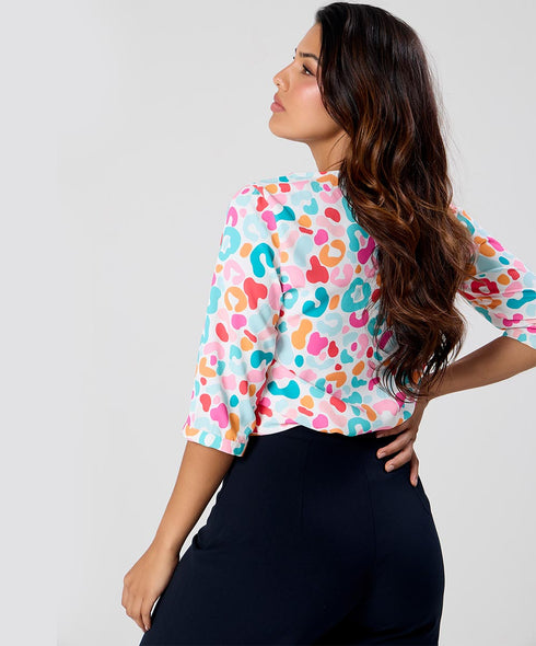 Printed Half Sleeve Vneck Top