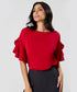 Flared Sleeve Chiffon Top-Red