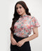 Sleeve Flared Printed Satin Beige Top