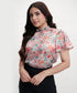 Sleeve Flared Printed Satin Beige Top