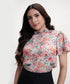 Sleeve Flared Printed Satin Beige Top