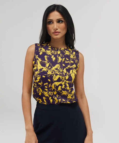 Sleeveless Abstract Printed Chiffon Top
