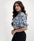 Half Sleeve Printed Chiffon Print Blue Top