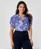 Deep Vneck Lapel Blue Printed Top