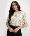 Neck Detailed Half Sleeve Floral Printed Top