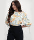 Neck Detailed Half Sleeve Floral Printed Top