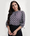 Neck Detailed Half Sleeve Printed Top