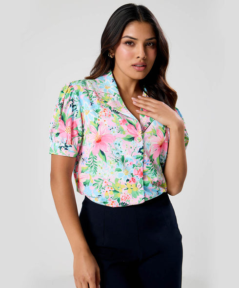 Deep Vneck Lapel Printed Top