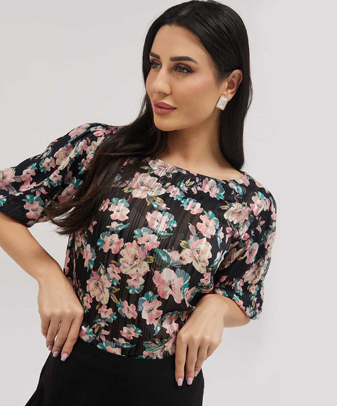 Wide Neck Crushed Chiffon Formal Top