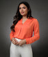 Long Sleeve Vneck Wrapping Orange Top