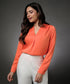 Long Sleeve Vneck Wrapping Orange Top