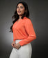 Long Sleeve Vneck Wrapping Orange Top