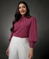 Neck Pleated Pink Top With A Sleeve Cuff