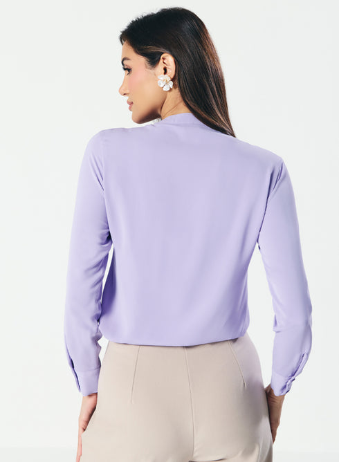 Straight Cut Mandarin Collar Long Sleeve Top