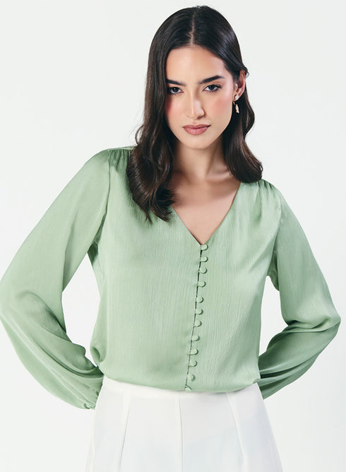Deep VNeck Long Sleeve Green Top