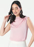 Sleeveless Cowl High Neck Satin Baby-Pink Top