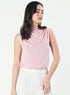 Sleeveless Cowl High Neck Satin Baby-Pink Top