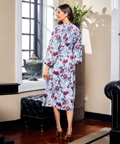 Round Neck Chiffon Printed Shift Dress