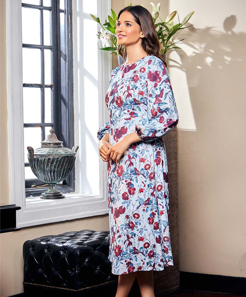 Round Neck Chiffon Printed Shift Dress