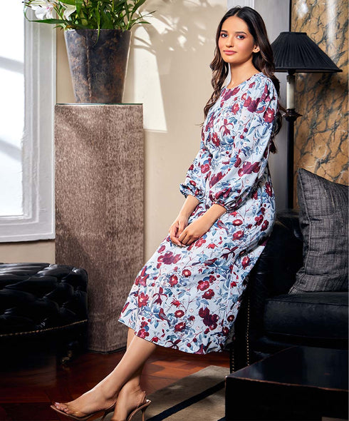 Round Neck Chiffon Printed Shift Dress