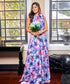 Sleeveless Neck Detailed Chiffon Printed Maxi Dress