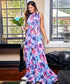 Sleeveless Neck Detailed Chiffon Printed Maxi Dress