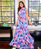 Sleeveless Neck Detailed Chiffon Printed Maxi Dress