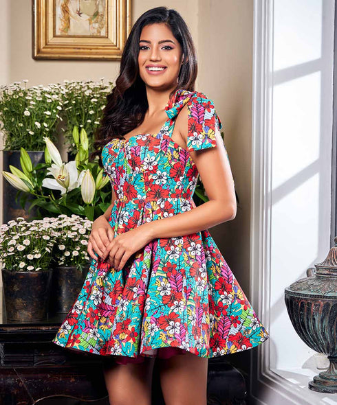 Bow Tie Attached Sleeve Bustier Dress