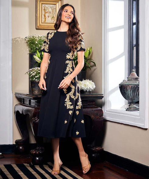 Embroidery Black Dress