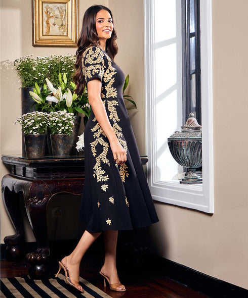 Embroidery Black Dress