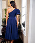 One Shoulder Puff Sleeve Blue Dress
