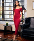 Deep Neck Sleeve Detailed Bodycon Maroon Dress