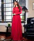 Side Bow Long Sleeve Maxi Maroon Dress