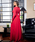 Side Bow Long Sleeve Maxi Maroon Dress