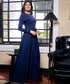 Side Bow Long Sleeve Maxi Blue Dress