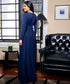 Side Bow Long Sleeve Maxi Blue Dress