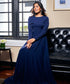 Side Bow Long Sleeve Maxi Blue Dress